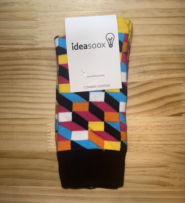 Mens Colorful 3D Cube Dress Socks   Unisex Geometric Crew Style