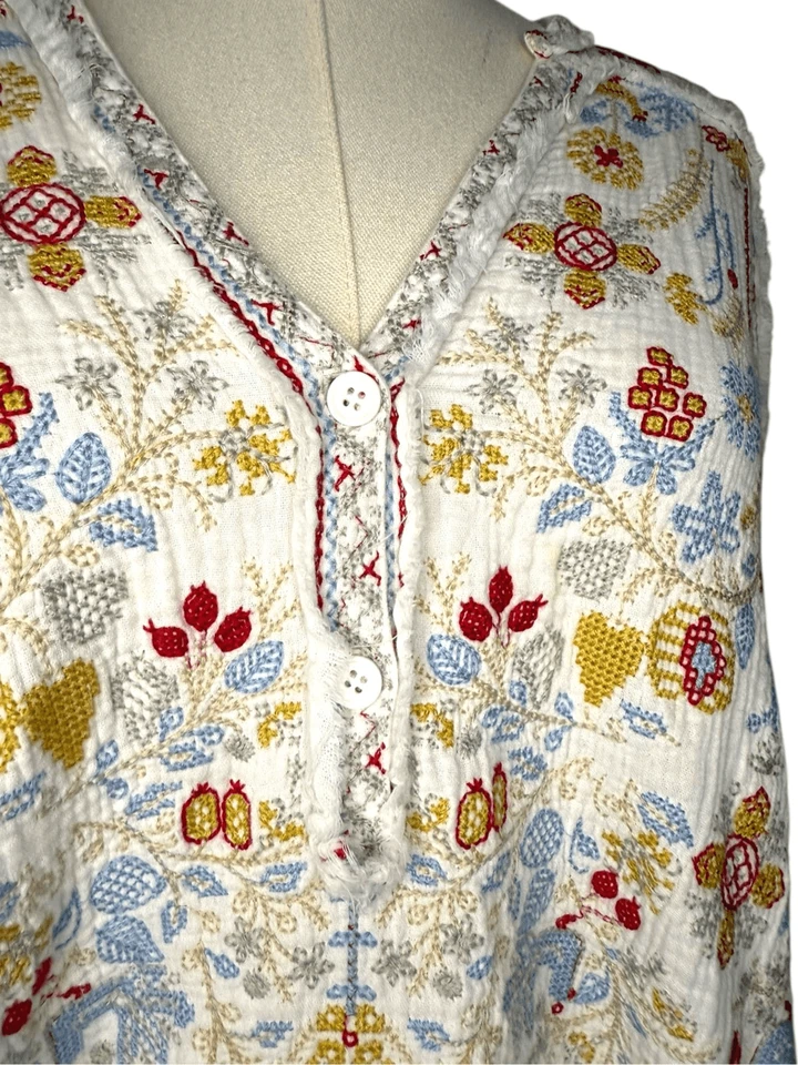 Blusa túnica pequeña Johnny Was Pete & Greta para mujer bolsillos colorida bordada Foto 3 de 4