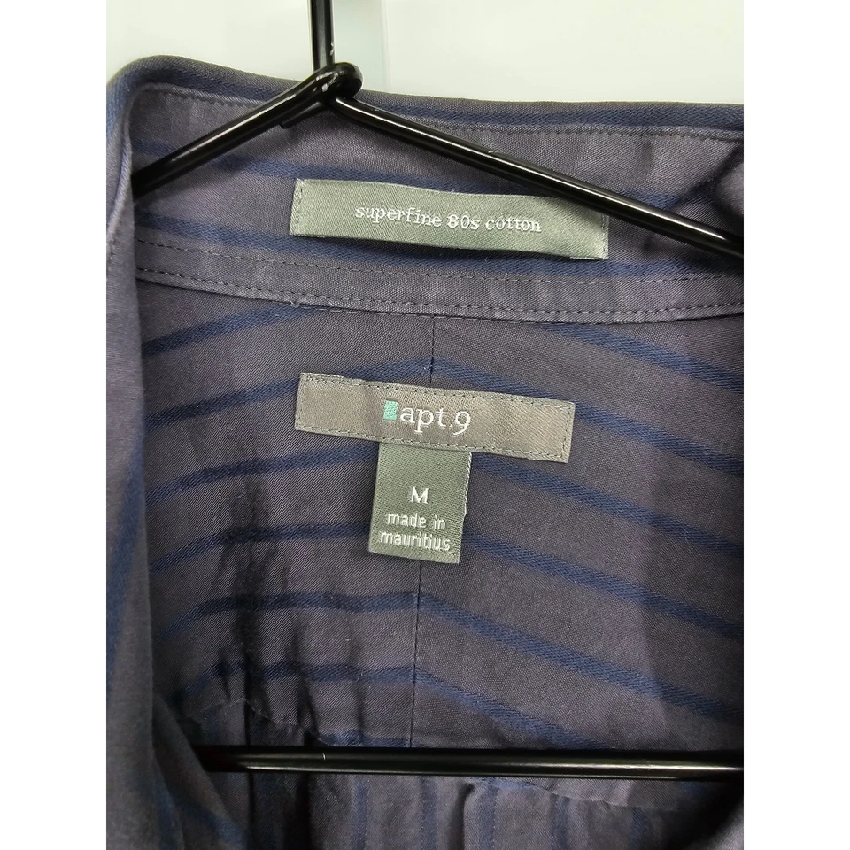 Apt 9 Mens Sz M Superfine 80s Cotton Long Sleeve Button Up Dress Shirt Navy Gray - Image 3 of 4