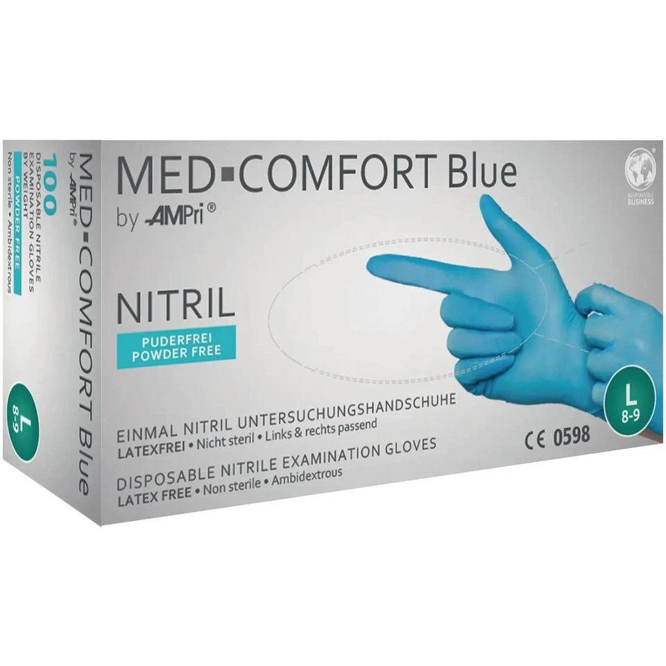 Einweghandschuhe Med Comfort Blue Nitril PSA-Kategorie III EN 21420, EN 374, EN - Bild 1 von 1
