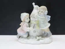 R.O.C. Vintage Christmas Children Building Snowman Figurine 1989 Taiwan D3788