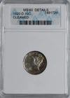 1920-D MERCURY DIME ANACS MS60 DETAILS CLEANED - OLD NX HOLDER