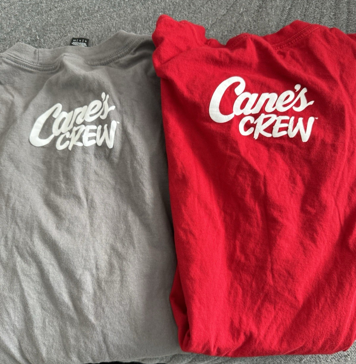 Raising Cane’s Crew Shirt Lot of 2 Gray Red Short Sleeve Employee Adult Small