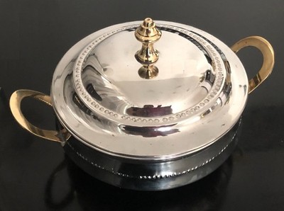 Edelstahl Royal Gold Handi mit Deckel & Griff Seite Reisschale 5 Zoll Indisch