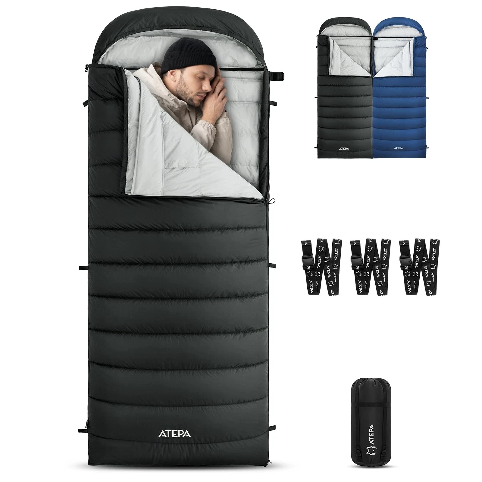 3-in-1 Hybrid Down Sleeping Bag, XL Wide Lightweight 3-Season Backpacking Sle...