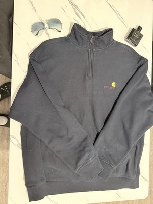 Carhartt WIP HALF ZIP AMERICAN SCRIPT - Sweatshirt - deep night Men s Size XL