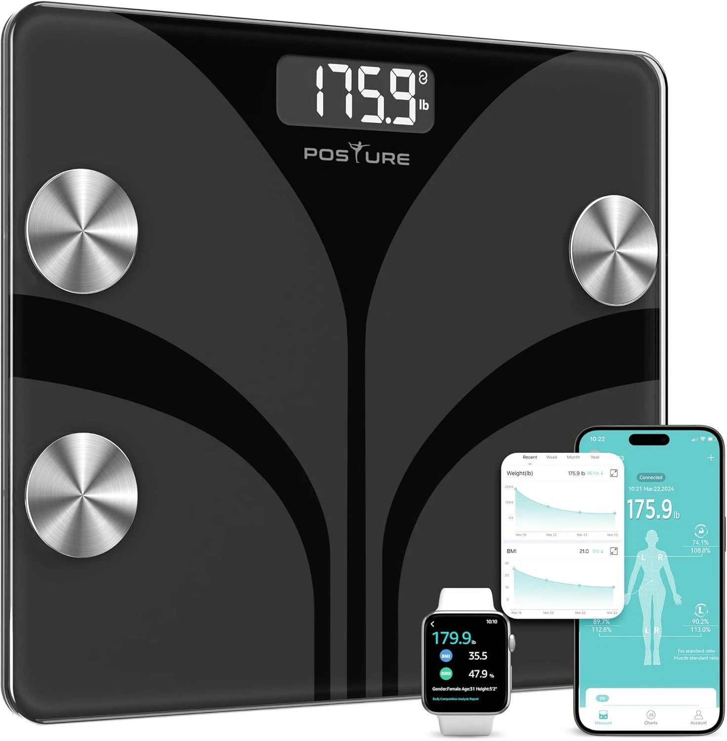Posture Scale for Body Weight, Digital Bathroom Smart 11.8*10.2, Black