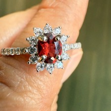 925 Sterling Silver Ring 5x4mm Red Natural Garnet Gemstone Zircon Flower Gift