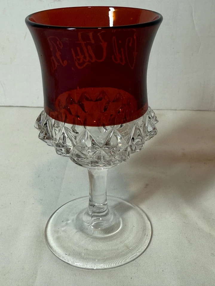 Antique EAPG Ruby OIL CITY Etched Glass Cordial Goblet 4" T - Image 3 of 4