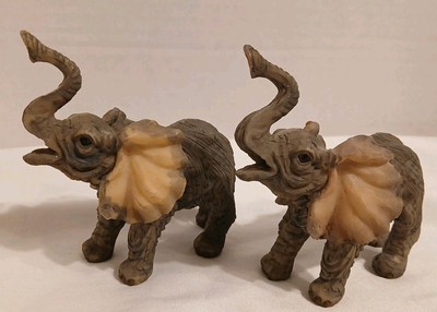 (Lot Of 2)~Elephant figurines~Textured with Trunk up 3.5''~Resin?