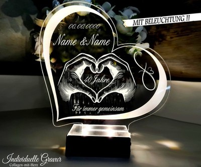 Geschenk Rubinhochzeit 40 Jahre Hochzeitstag Gravur BELEUCHTET LED
