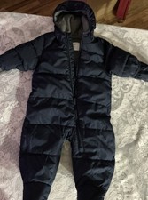 Old Navy Blue Puffer Snowsuit Bunting 6-12 Months Water Resistant Hooded Winter