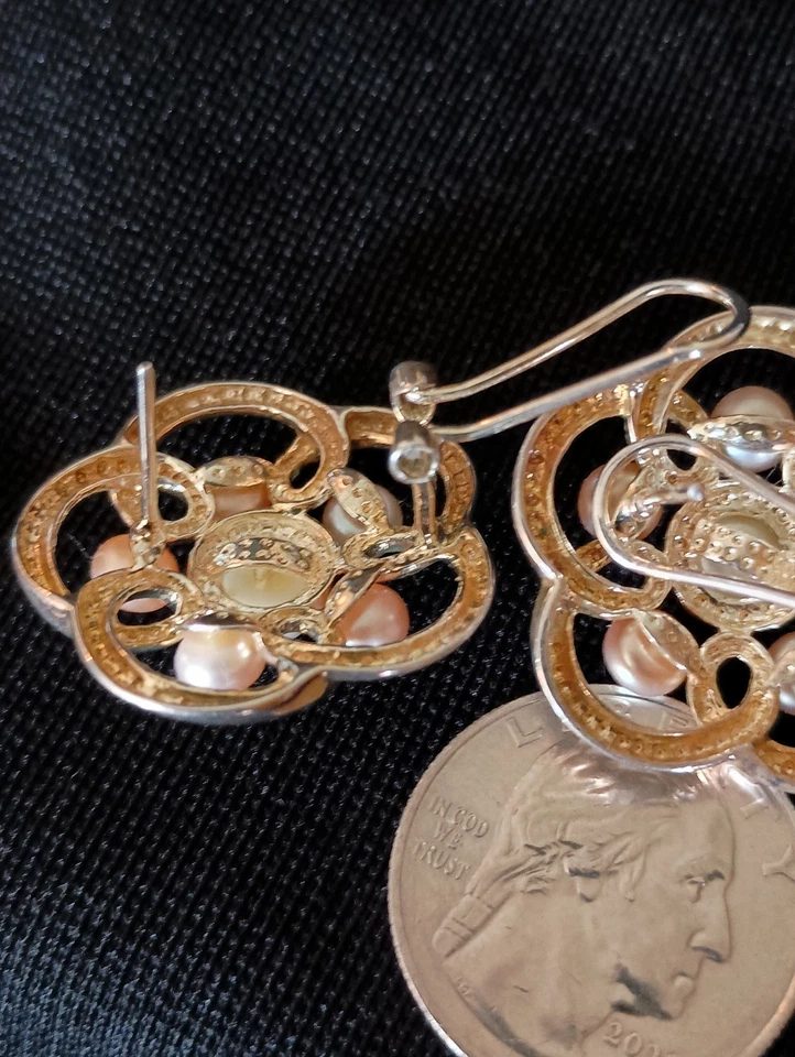 925 Sterling Silver Vntage Gold Tned Cultured Pearl Stud Clip Earrings & Pendant - Image 3 of 4