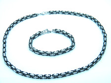 HIGH QUALITY STAINLESS STEEL 316L NECKLACE AND BRACELET SILVER/BLACK SET