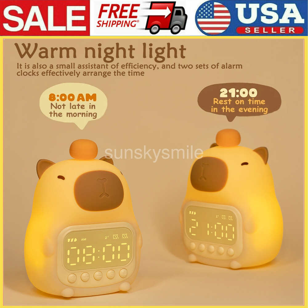 US Kids Digital Alarm Clock LED Capybara Night Light Clock Wake Up Clock Gifts-image