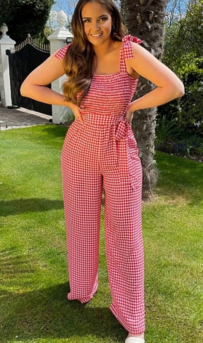 IN THE STYLE JAC JOSSA RED WHITE GINGHAM WIDE LEG JUMPSUIT SIZE