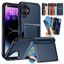 For iPhone 15 16 Pro Max 14 13 12 11 Shockproof Case Card Holder Wallet Cover