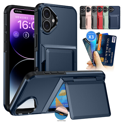 For iPhone 15 16 Pro Max 14 13 12 11 Shockproof Credit Card Holder Wallet Case