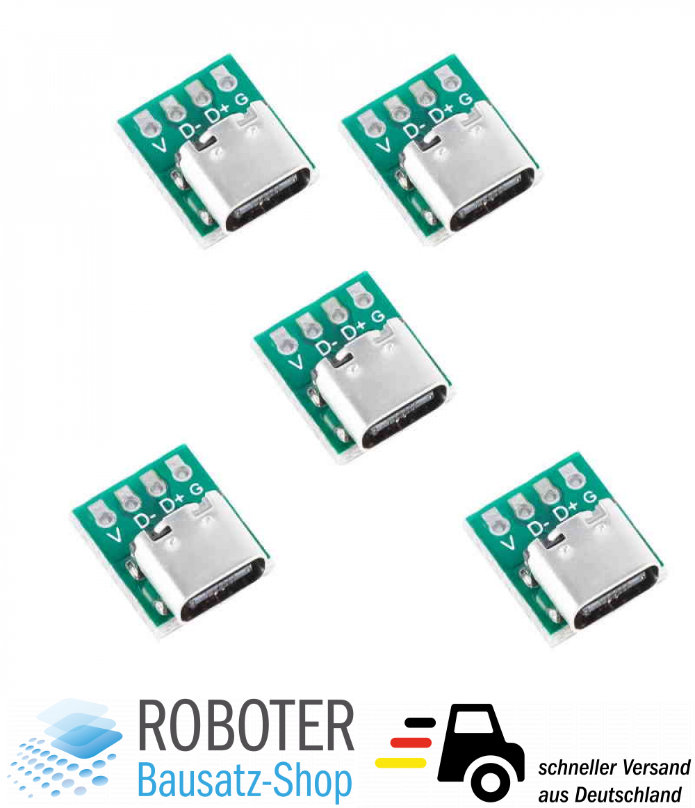 5x USB-C 3.1 Buchse auf Pins Adapterplatine Löten DIY Arduino Raspberry ...