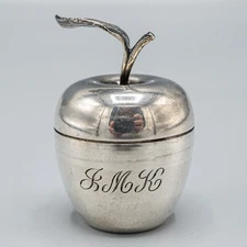 Tiffany & Co. Makers Sterling Silver Apple Trinket Box 2" MONO "JMK" FREE SHIP
