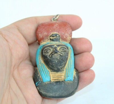 Rare Ancient Egyptian Antique Basalt Stone Amulet Pendant of Horus BC Egyptology