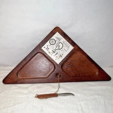 Vintage Maison International Triangular Tile & Wood Cheese Snack Board w/ Knife 