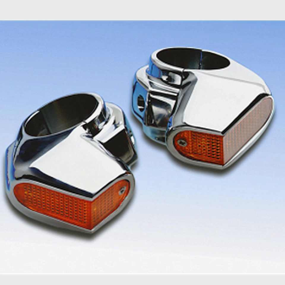 Chrome Front Side View Marker Lights Turn Signal Fits For Harley 35 39 41mm Fork - Image 3 of 4