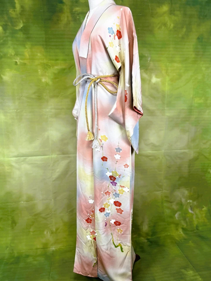 【Excelente】kimono antiguo, kimono japonés, bata kimono de seda, kimono pastel, Foto 3 de 4