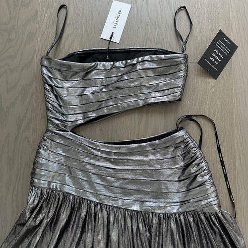 Retrofete KENNA Gunmetal Silver Metallic Lame Maxi Dress Strapless Cut Out SMALL - Picture 9 of 14