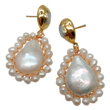 White Freshwater Teardrop Pearl Stud Drop Earrings Jewelry Gifts