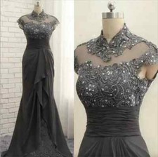 Vintage Mother of the Bride Gowns High Neck Short Sleeves Beaded Sequined Gowns