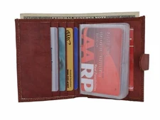 Burgundy Genuine Leather Slim Thin Credit Card ID Bifold Wallet W/ Snap Closure