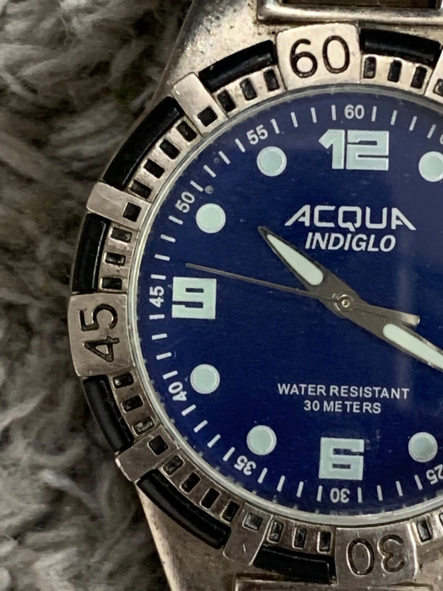 Timex Acqua Indiglo Silver Tone Blue Dial Date WR 30M Untested
