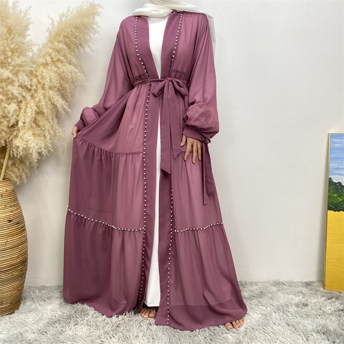Dubai Abaya Abierto Mujeres Musulmanas Cárdigan Maxi Vestido Cuentas Caftán Vestido Árabe Vestidos - Imagen 59 de 66
