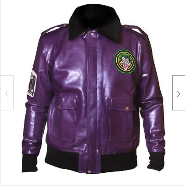 Batman Henchmen Joker Goon Purple Bomber Jacket with Real Fur Collar