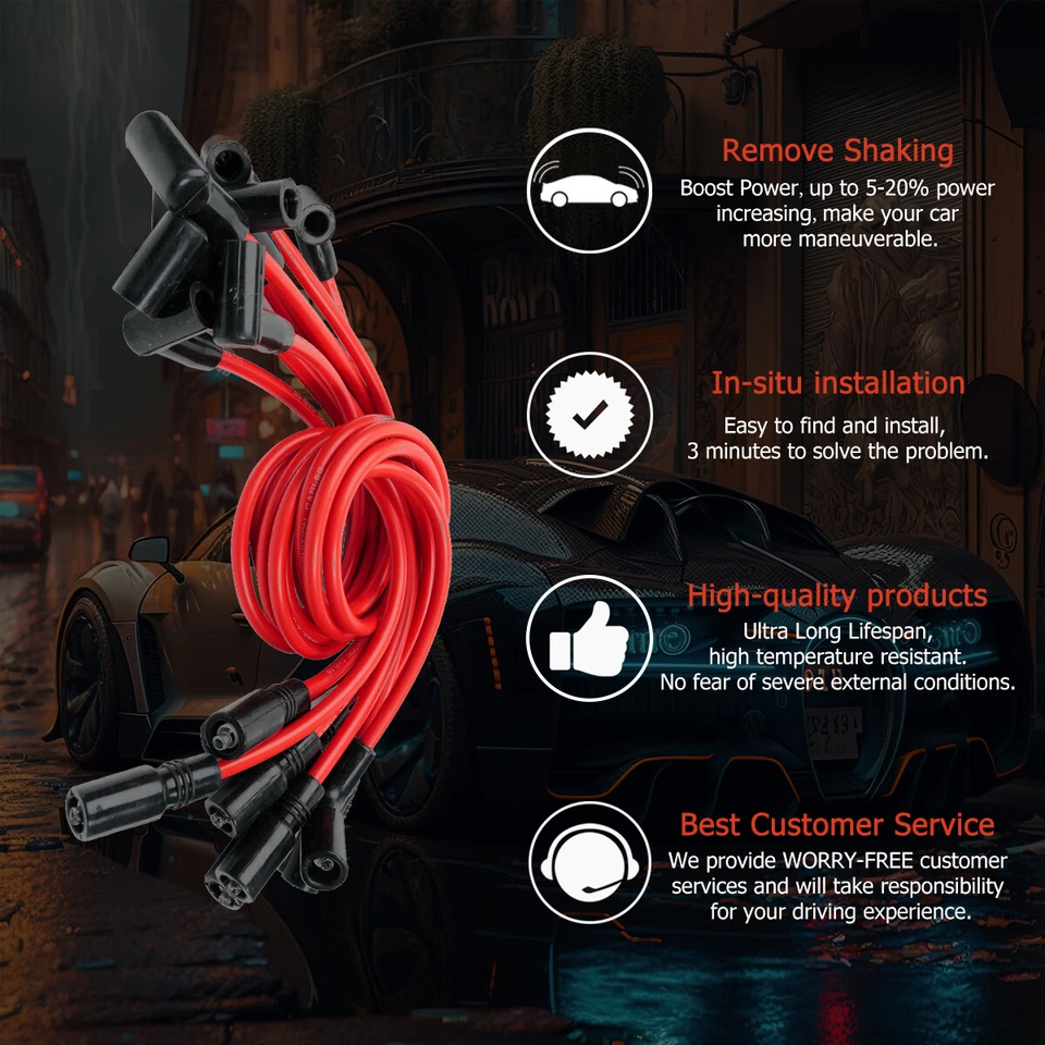 9PCS Spark Plug Wires Set For 1996 - 1999 Chevrolet C1500 K1500 GMC 5.7L/5.0L Foto 2 de 4