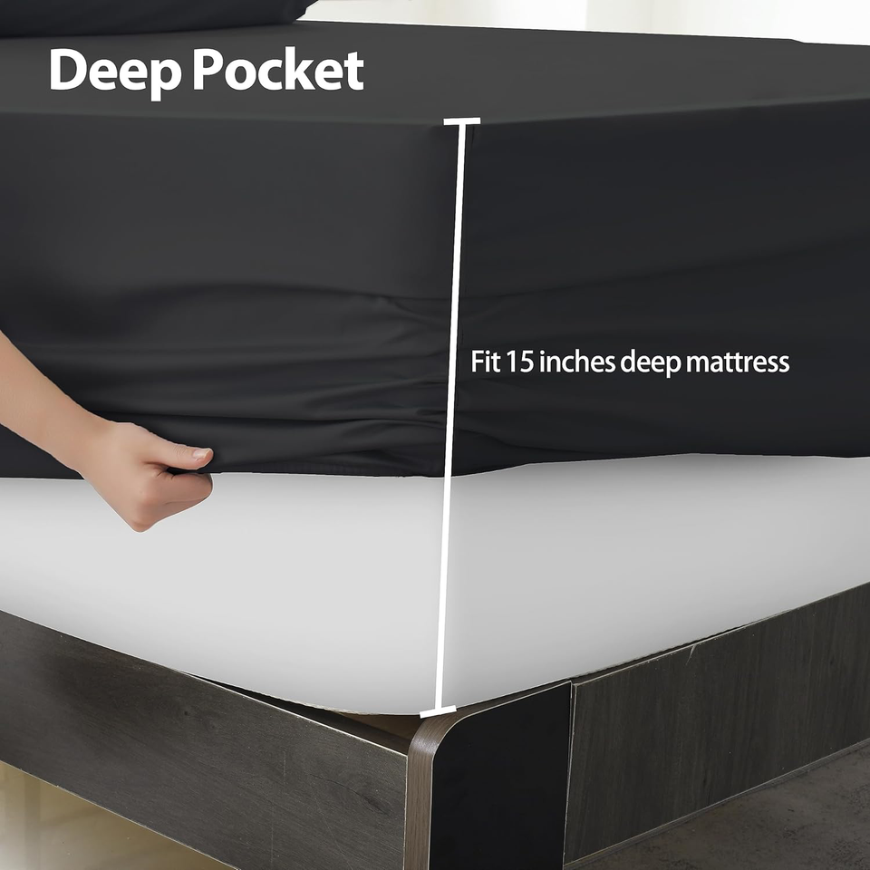 California King Size Fitted Sheet Only Black, 100 Egyptian Cotton 600