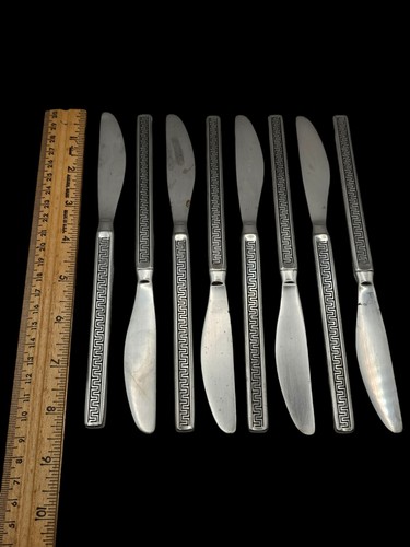 Set of 8 Dinner Knives Hollow Noritake EROS Stainless Japan 8 1/8" Vintage MCM - Picture 6 of 6