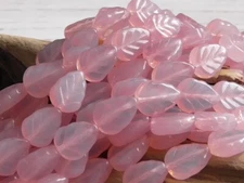 12 - 10x8mm CZECH LT. ROSE PINK OPALINE BIRCH LEAF GLASS BEAD MILKY PINK LEAVES