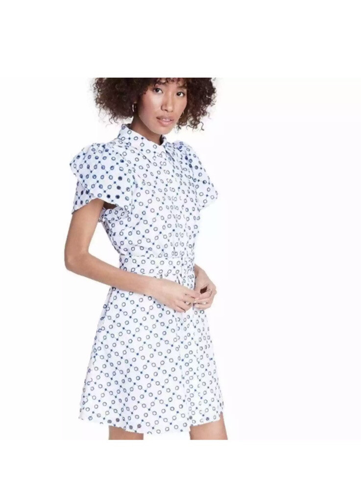 alexis blue and white dress NWT for Target Eyelet Button Front Mini Belted XSmall drop_Feb 09 2026 beaded crystal ties for Milena One Shoulder Crepe Size:S - $185.00