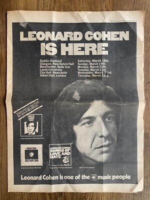 Melody Maker March 1972 März Leonard Cohen Magazin Zeitung Artikel Werbung Tour