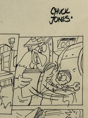 Chuck Jones (Handarbeit) Zeichnung auf altem Papier signiert & gestempelt, Vintage Kunst - Bild 2 von 4