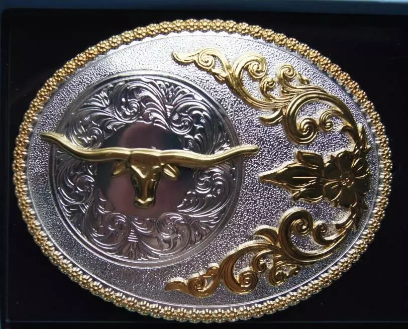 Nocona Western Silver/Gold Longhorn Belt Buckle