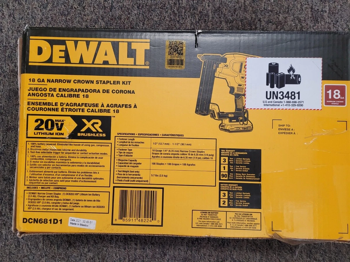 DEWALT DCN681D1 20V Cordless Stapler Kit With 20v Bat. Charger