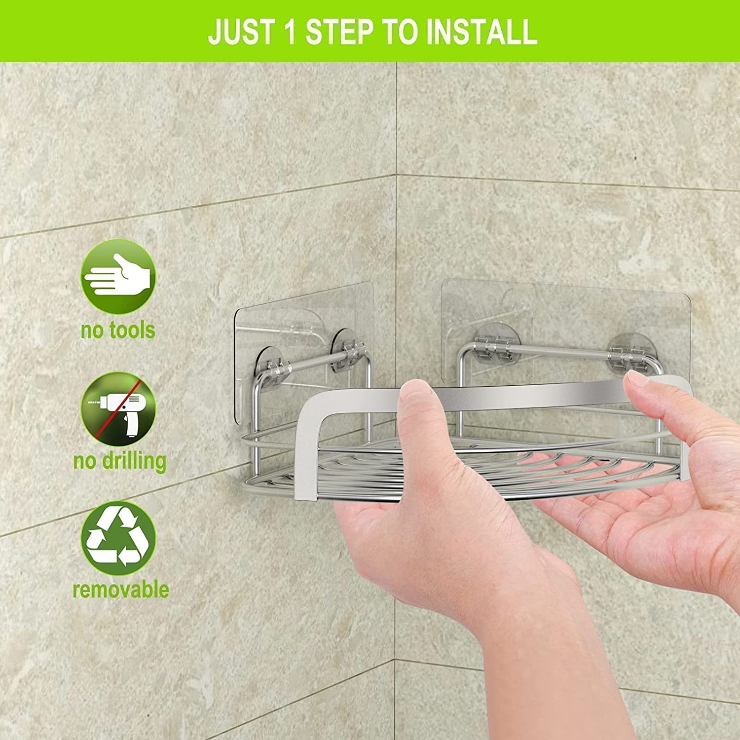 STEUGO 2 Pack Shower Caddy Corner, Bathroom Corner Shower Shelfs, Adhesive Wall 