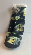 Disney Star Wars Mandalorian Yoda Fuzz Sox Slipper Socks Shoe Size 4 - 10