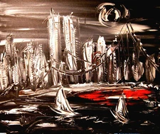 CITYSCAPE MANHATTAN   IMPRESSIONIST LARGE ORIGINAL OIL  PAINTING  G784f76