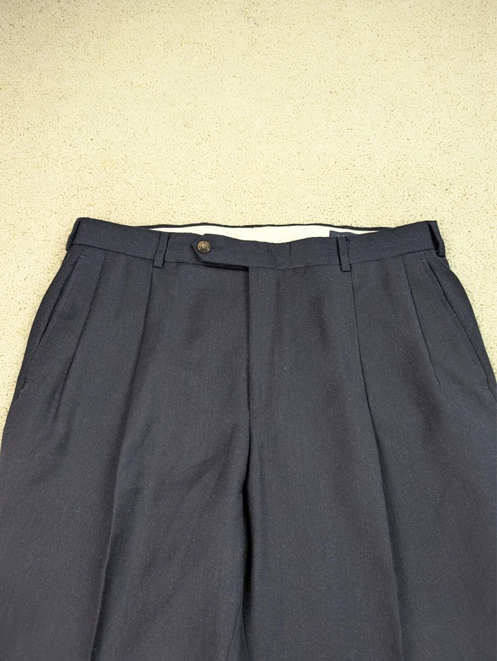 Wool Flannel Pants Mens 36x29 Blue Pleated Straight Leg Classic Fit Navy Vintage - Image 2 of 4