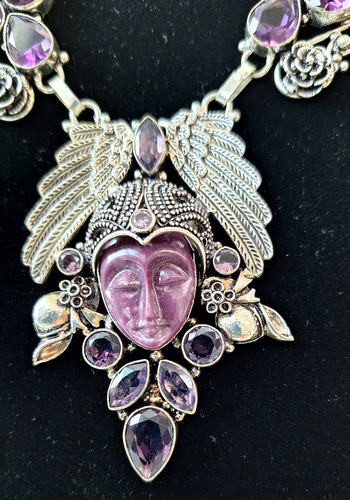 Amethyst Simulated Stone Quartz Silver Finish Moon Goddess Boho Chain Necklace - Picture 5 of 11