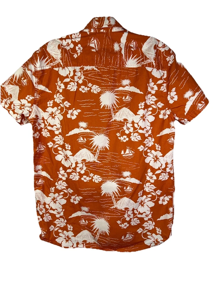 Camisa Hawaiana Hang Ten Para Hombre Talla Pequeña Naranja Blanca Bolsillo Luau Beach Resort Foto 2 de 4